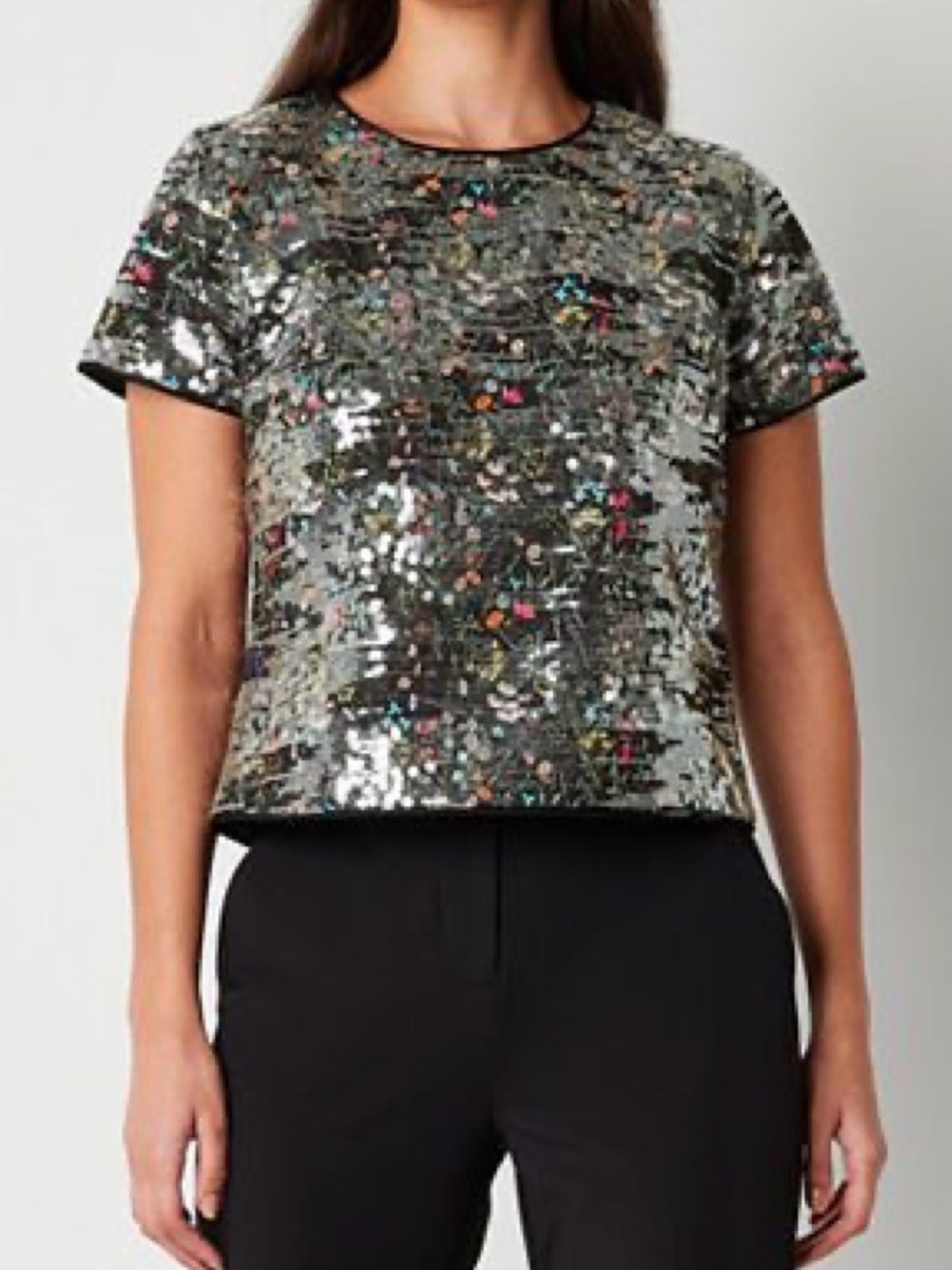 52seven Multi Colored Silver Sequin Short Sleeve Crop Top Size Xl NWT